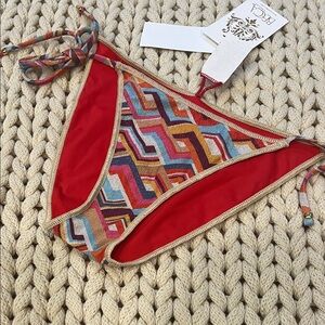 Becca Swim Tie Side Sparkly Colorful Zig Zag Patterned Bikini Bottom